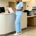 thumbnail image 4 of Trikvn Scrubs Sets for Women 2 Piece V Neck Short Sleeve Nurse Top and Drawstring Pants with Multi Pockets Medical Uniform Stretch Comfy Workwear Outfits, 4 of 9