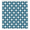 thumbnail image 3 of Blue and White Shower Curtain, Mosaic Design Checkered Rhombuses Grid Gingham Plaid Pattern, Fabric Bathroom Set with Hooks, 69W X 70L Inches, Blue Slate Blue and White, by Ambesonne, 3 of 3