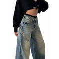thumbnail image 3 of Pantalones Vaqueros de Pierna para Mujer, Desgastados, de Cintura Media, Estilo Vintage Y2K. Azul Nostálgico L, 3 of 8