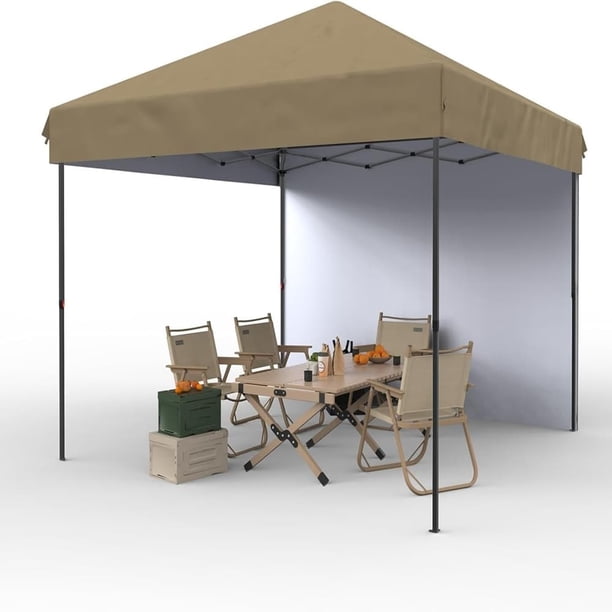 Khaki 10x10 pop - up awning: includes 1 side wall, 3 adjustable heights, roller bag, y 4 sandbags