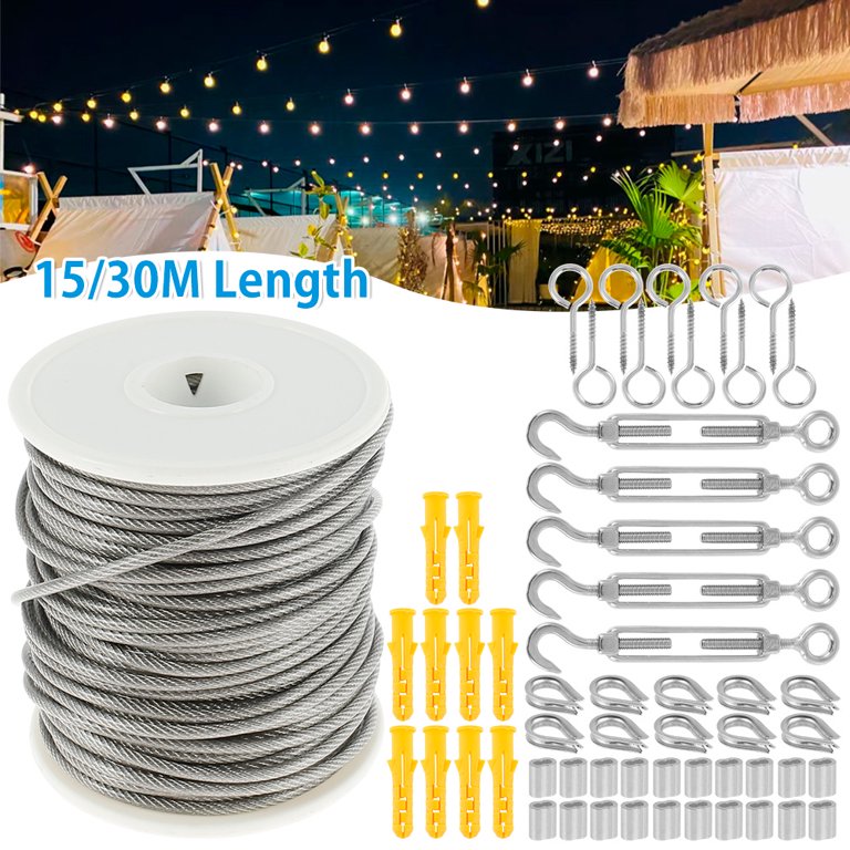 15M/30M Picture Wire Cable Railing Kit Garden Heavy Duty Screw Eye