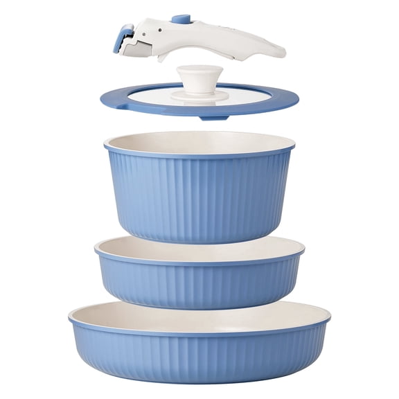 Koch Systeme CS 5-Piece Cookware Set – Removable Handles, Nonstick Pots & Pans, Oven & Dishwasher Safe, Induction Compatible, Stackable Kitchen Cooking Set, Blue