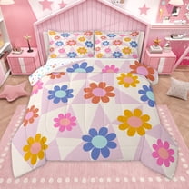 Homewish Kawaii Rainbow Daisy Full Size Comforter Sets,Multicolor Geometric Triangle Bedding Comforter Set,Cartoon Flower Floral Bedding Sets For Girl Teens,Ultra Soft Home Decor Reversible,3 Pieces