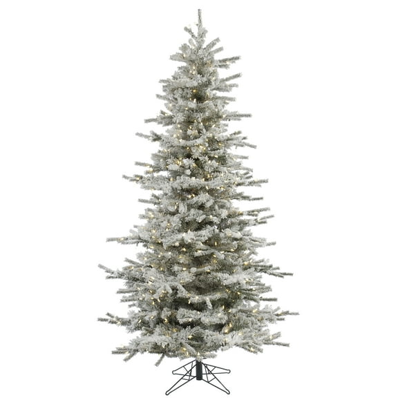 Vickerman 7.5' Flocked Sierra Fir Slim Artificial Christmas Tree, Warm White Single Mold LED lights