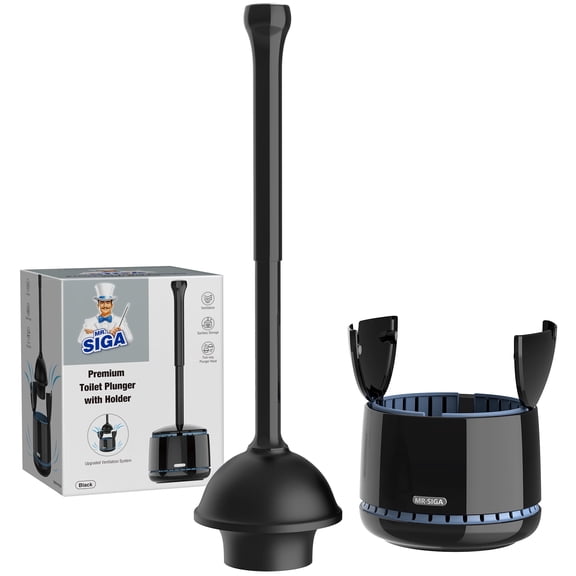MR.SIGA Heavy Duty Toilet Plunger with Holder Combo for Bathroom Cleaning, Black