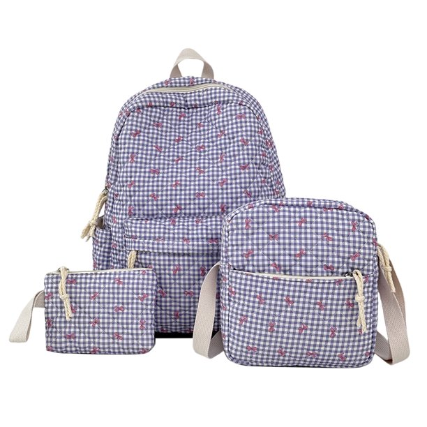 Mochila Juego Tres Piezas Acolchada Con Bolso Hombro Y Pequeño () Púrpura