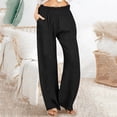 thumbnail image 2 of XFLWAM Linen Pants for Women Wide Leg Beach Summer Pants High Waisted Boho Baggy Flowy Palazzo Trousers with Pockets Black S, 2 of 6