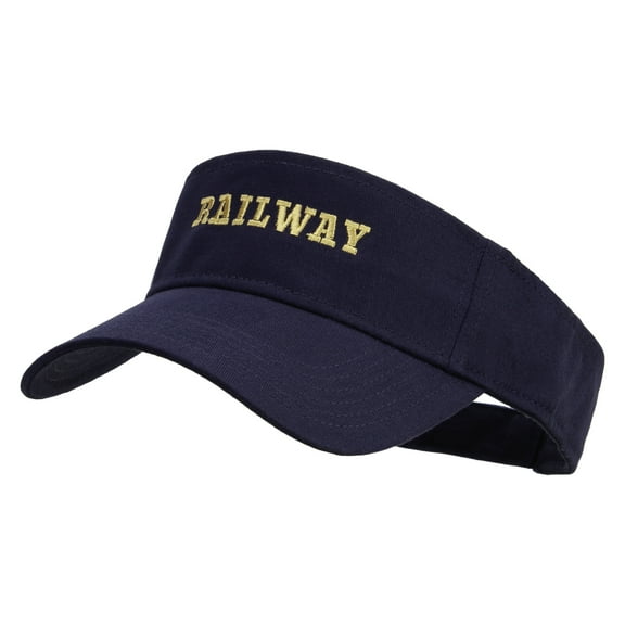 Train Railway Embroidered Cotton Twill Sun Visor - Navy OSFM