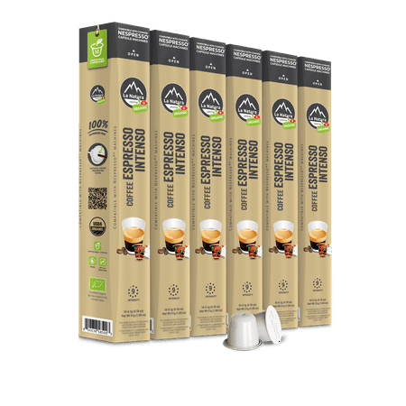 La Natura Organic Espresso Intenso Coffee Pods - Dark Roast Arabica Coffee Capsules for Nespresso Original Line Machines - Aluminum-Free - Single-Serve Pods (60 Count)