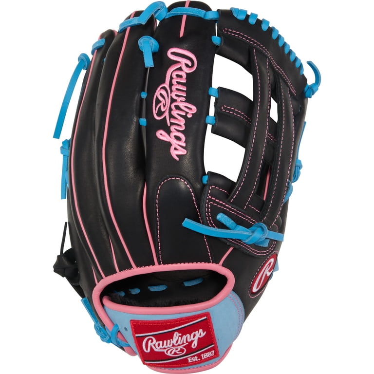 Rawlings, First Base Mitt, 12.5-Inch R9, Black Columbia Blue Pink