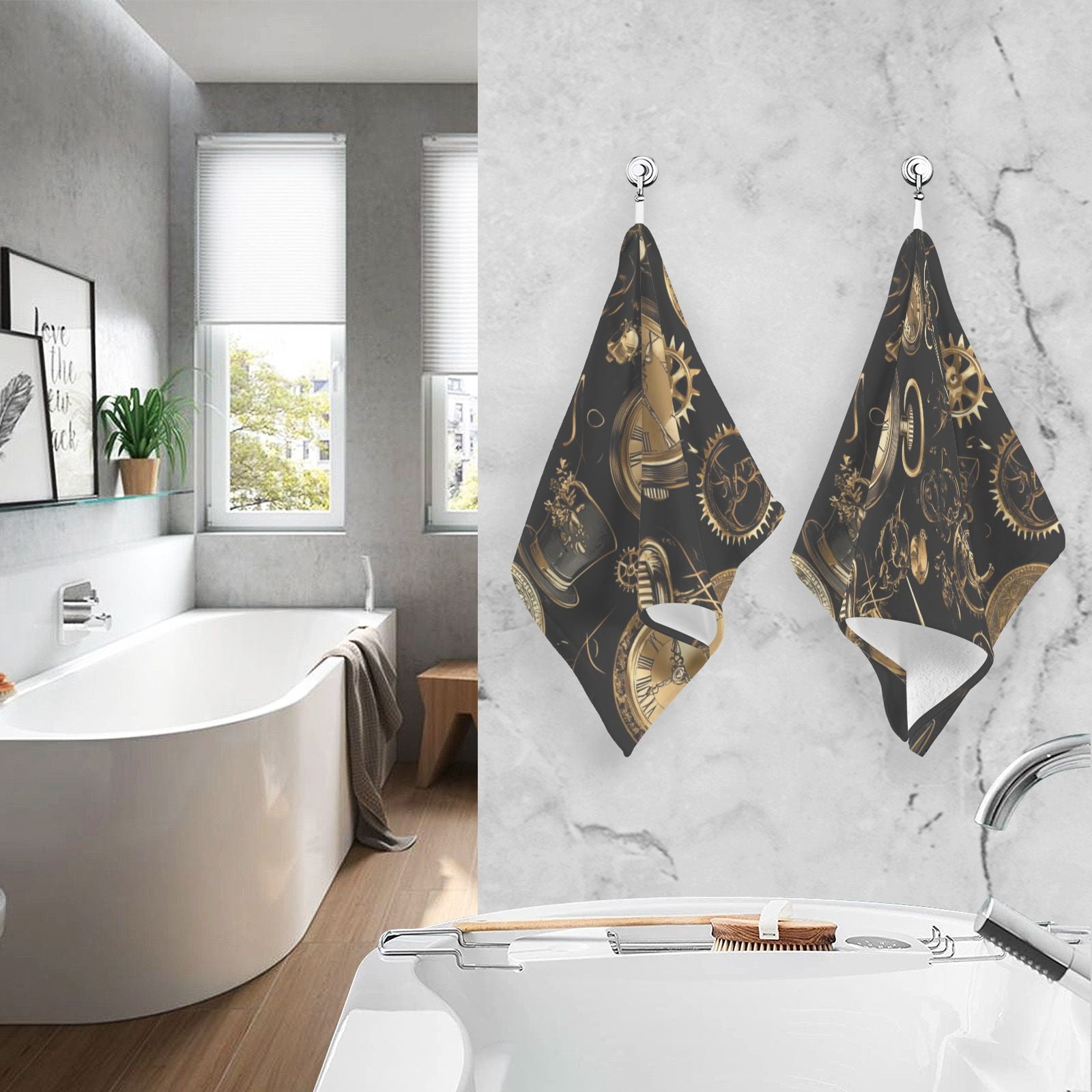 Gold Clocks Machines Hand Towels Cotton Bath Towels Large Face Towels Absorbent for Bathroom 2 Packs