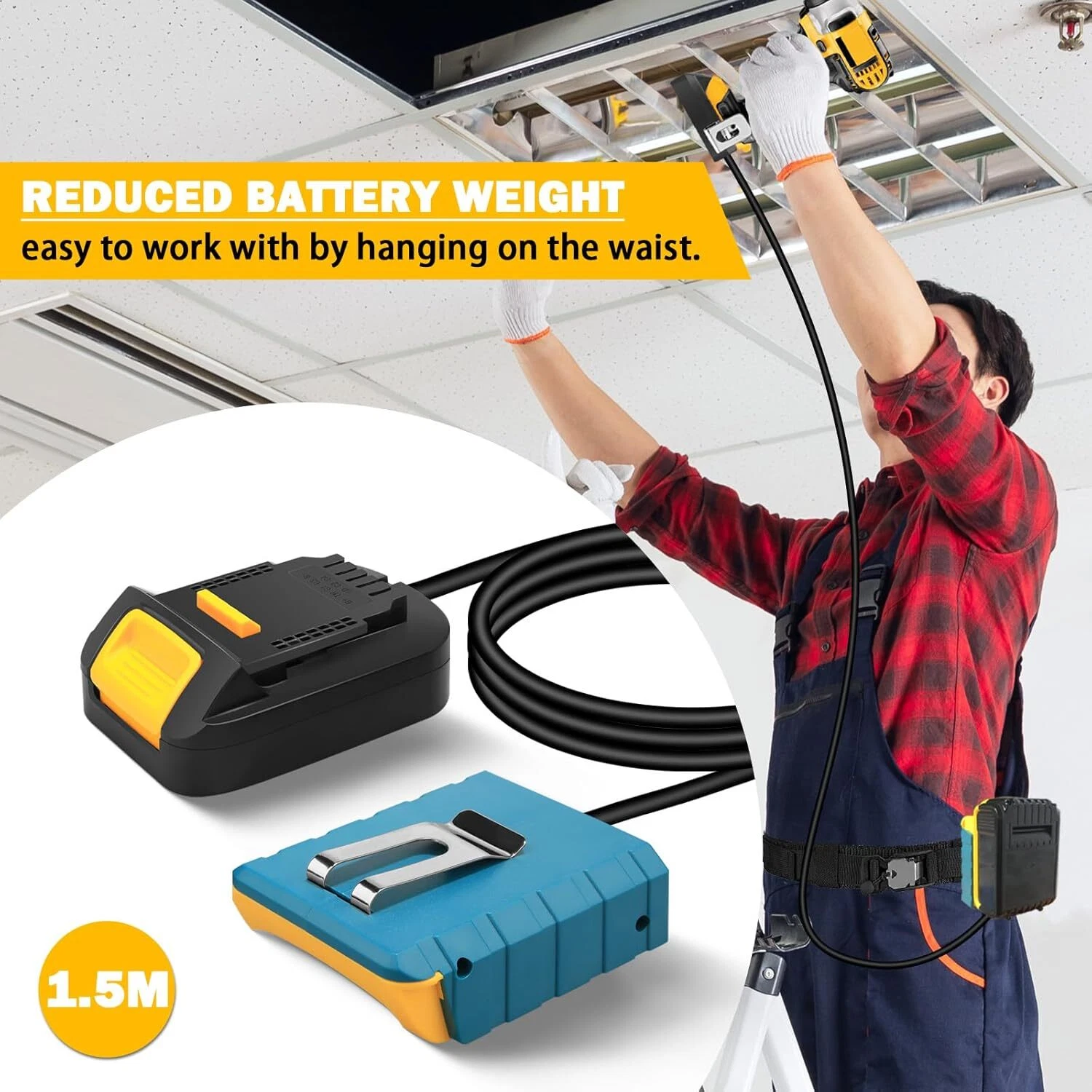 Battery Extension Cord for Dewalt 20V Tool Belt Battery Adapter with 4.9FT Cable