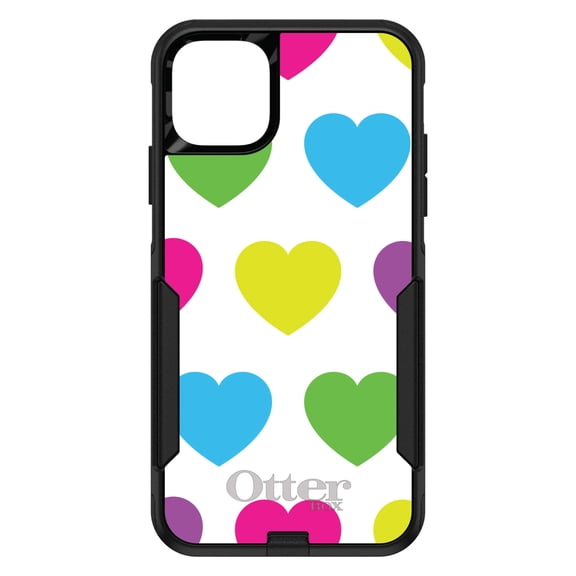 DistinctInk OtterBox Commuter Custom Case for Apple iPhone 15 (6.1" Screen) - White Multi Color Hearts - Shockproof Protection