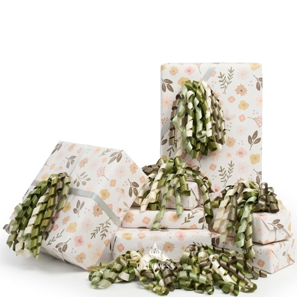 Gift Bows LIZLOVESS, 6 unidades, satén rizado, verde salvia, 6 unidades