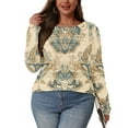 thumbnail image 5 of Viikei Fashion Womens Crew Neck Long Sleeve Shirt,Women's Spring/Summer Floral Printed Round Neck Long Sleeve T-shirt Beige XXL, 5 of 7