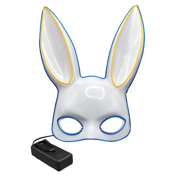 Halloween Accessory, Led Halloween Mask, Rabbit Accessories, Mask for Masquerade Party, 14X11 in Light Up White Bunny Masquerade Mask with Blue and Yellow Battery Operated Led