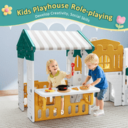 Vipuse 9 in 1 Indoor Infant Toddler Playground Slides Playset with Playhouse for Backyard Home, Yellow & Green