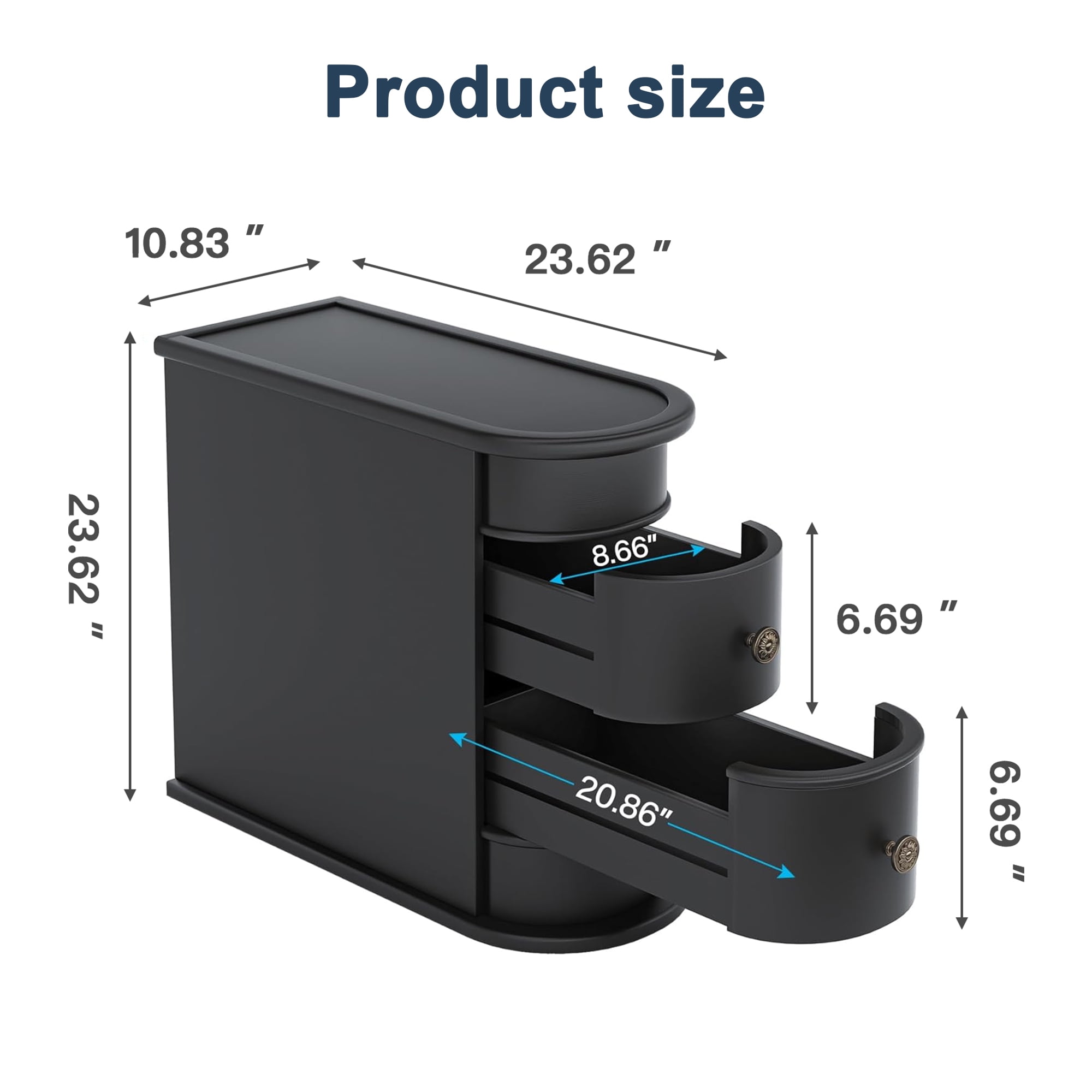 Demi Bonn Narrow Side Table with 2 Drawers, Wood Side End Table, Nightstand and Bedside Table with Storage, for Small Spaces, Black