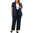 thumbnail image 2 of Agnes Orinda Women's Plus Size Blazers Single Breasted Notched Lapel Short Sleeve Office Jackets 1X Navy Blue, 2 of 6