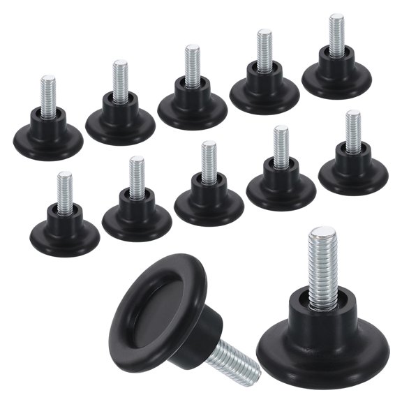 12Pack M6 Thread Furniture Feet Levelers, 27x15 Adjustable Leveling Table Feet, Screw on Furniture Glide Leveling for Chair Stool Legs, Black