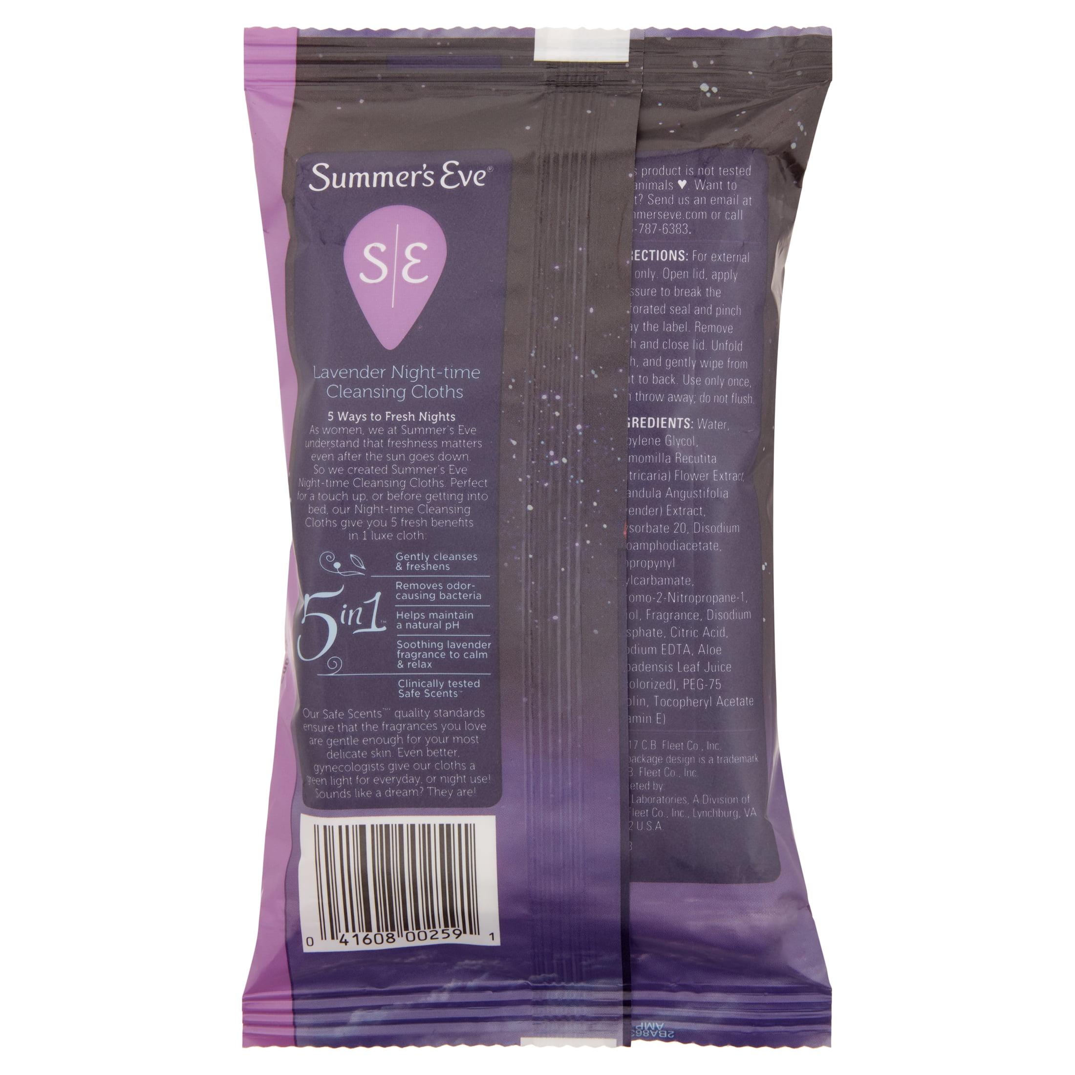 Summer's Eve Lavender Night-Time Cleansing Cloth Feminine Wipes for Sensitive Skin, 32 Count