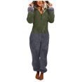 thumbnail image 1 of Gibobby Mono Bombachos Pijamas de manga larga de lana artificial para mujer Casual Color sólido Cremallera Suelta con capucha Mono Pijamas Casual Invierno Cálido Orejas lindas(Gris， XL), 1 of 5