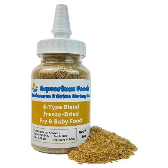 Aquatic Foods Inc. 6-Type Baby Blend- Bloodworm, Brine Shrimp, Plankton, Mysis, Tubifex, Krill, for Tropical Fish Fry, Babies, Guppies, Tetras, Bettas, Nano Fish…1oz Squeeze Bottle