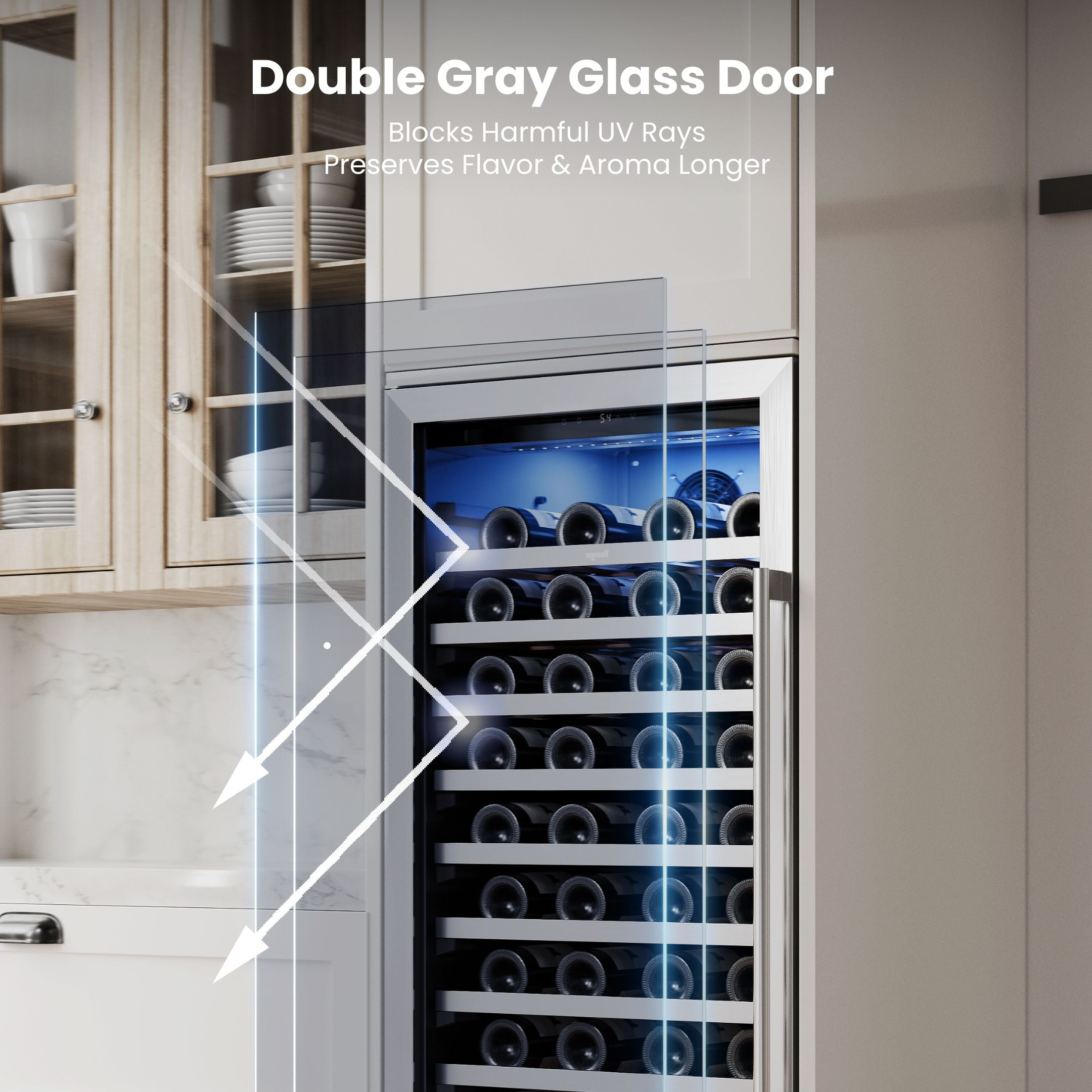 Yeego 24 inch Wine Cooler Refrigerator 89 Bottle Full Size Fridge with Stainless Steel Glass Door for Home/Bar, Built-in or Freestanding(Left-Opening)