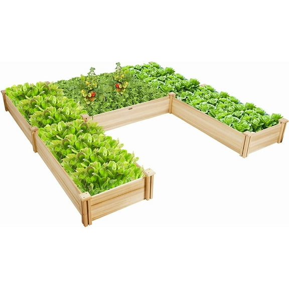 DORTALA Raised Garden Bed, Wooden Raised Garden Box, Planter Container for Herbs, Flowers, Vegetables, Ideal for Backyard, Patio, Natural, 92.5’’x95’’x11’’