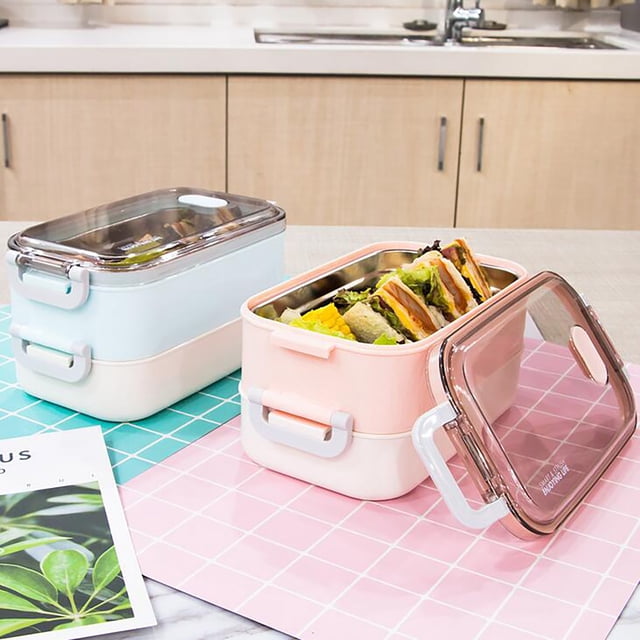 Leutsin Microwave Lunch Box Japanese Wood Bento Box 2 Layer Container Storage New