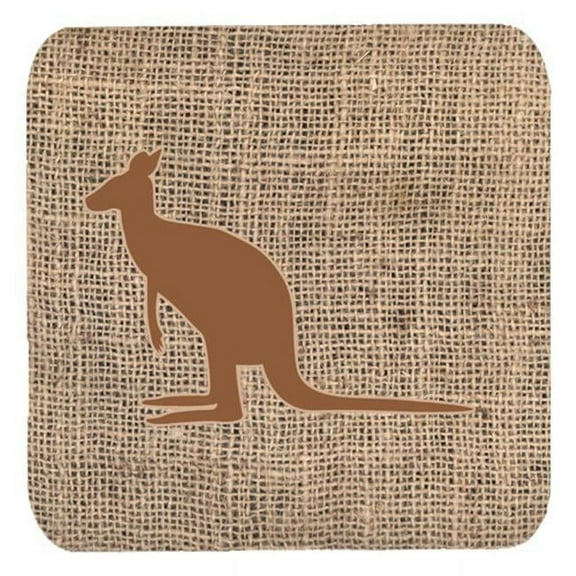 Kangaroo Burlap And Brown Foam Coasters, Set Of 4