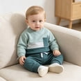 thumbnail image 3 of Xudanell Toddler Baby Boy Fall Clothes Long Sleeve Color Block Crew Neck Sweatshirt + Elastic Waist Pants Cute Kids Winter Outfits, 3 of 7