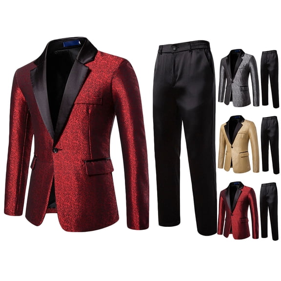 CHUMUD 2 Piece Sets for Men Glitter Blazer Shiny Suit Notch Lapel Jacket Sport Coat Homecoming Party Prom Bash Lightweight Busniess Travel Jakcets with Long Pants