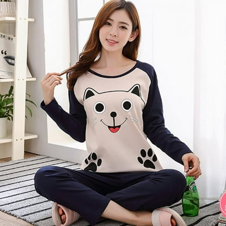 

Clearance! Cartoon Printed Sleepwear Set Long Sleeve Women Soft Loose Pajamas