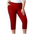 thumbnail image 7 of Plus Size Capri Leggings for Women Stretch Knee Length Pull On Capris Elastic Waist Casual Slim Fit Workout Pants Red XL, 7 of 7