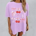 thumbnail image 2 of Tops For Women T-Shirts Oversized Cherry & Bow Print Graphic Summer Short Sleeve Fashion Clothing Purple 2XL, 2 of 7