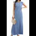 thumbnail image 1 of Vestido Maxi de Verano 2025 para Mujer, Informal, Holgado, con Abertura, Sin Arrugas, con Cuello Redondo y Bolsillos, Color Azul Vaquero L, 1 of 9