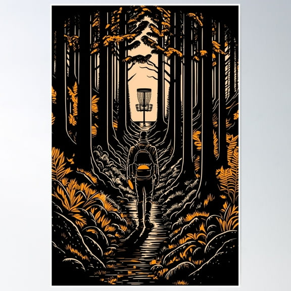 Disc Golf Forest Course Wilderness Golfer Sunset Poster Wall Art, Modern Wall Decor, 8x12 UNFRAMED