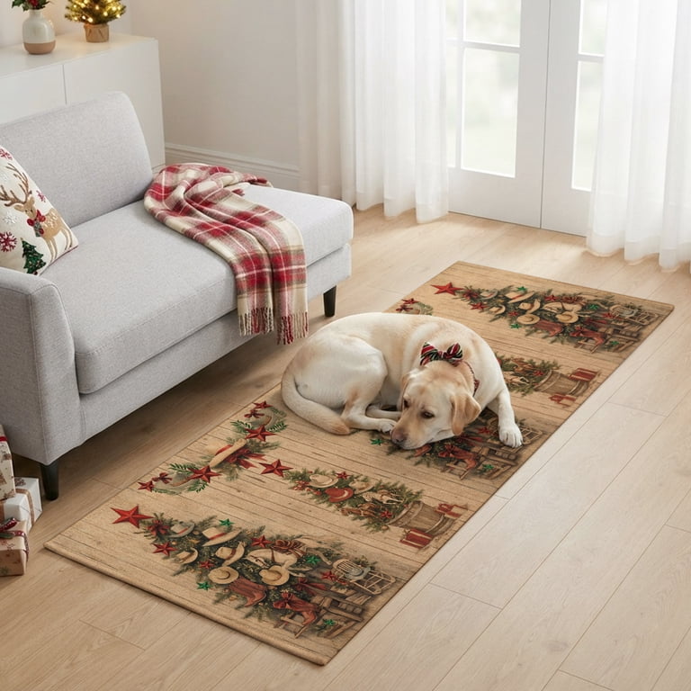 Large Soft Rug 2x6ft Area Rug,Christmas Tree Western Cowboy Hat Star Horse Washable ...