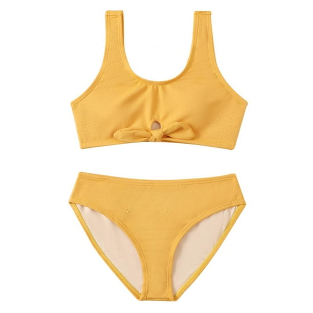 Little Big Girls Two Piece Swimsuit V NeckBikini Set Solid Bathing Suit