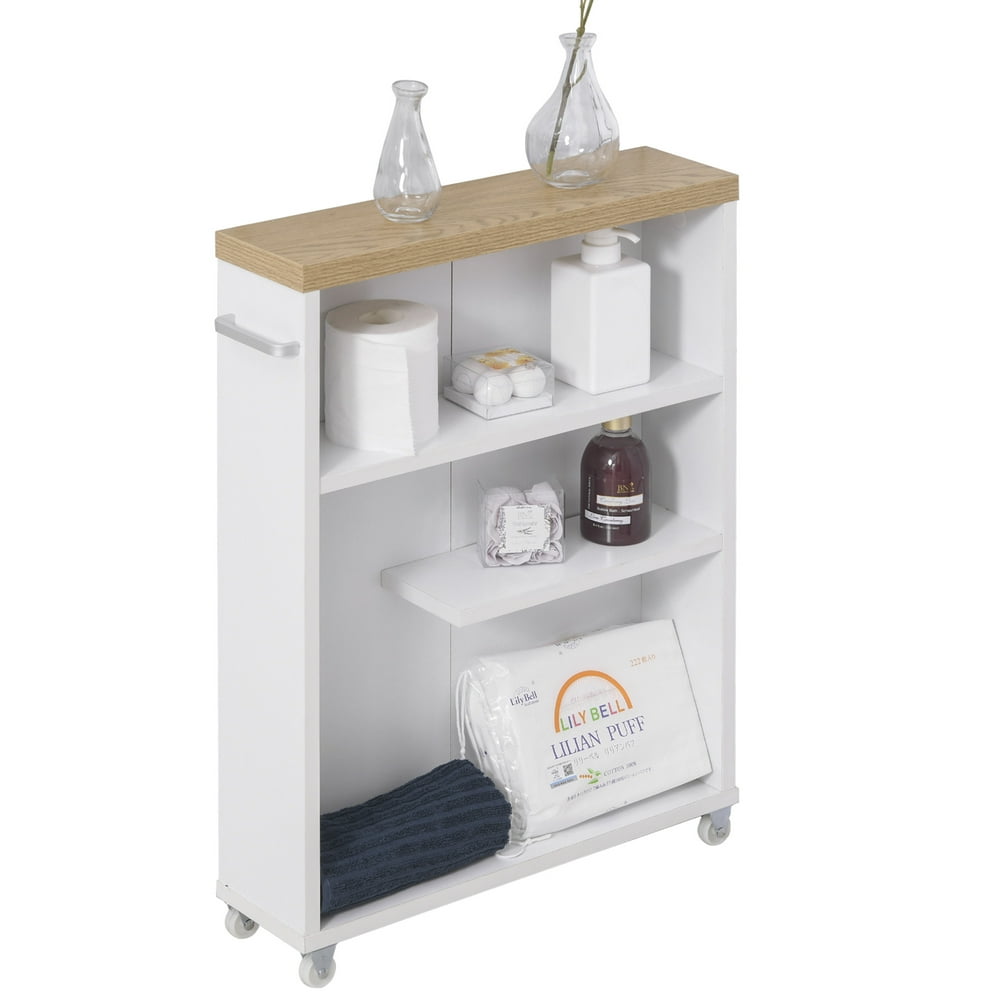 kleankin Slim Bathroom Cabinet with Castor Wheels Storage Cart