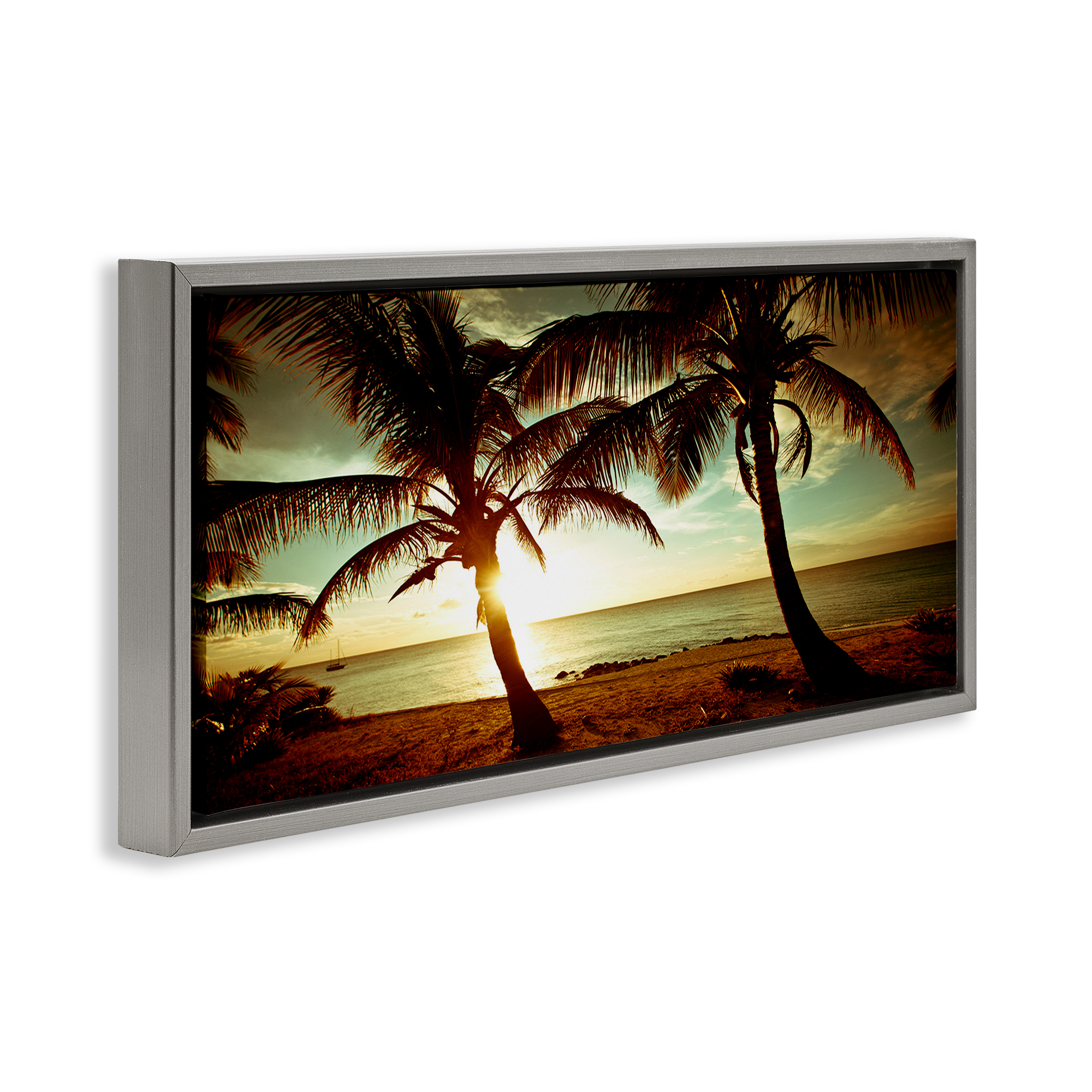 Stupell Industries Sunlit Palm Trees Coastal Photography Gray Floater Framed Canvas Art Print Wall Art, 31 x 14