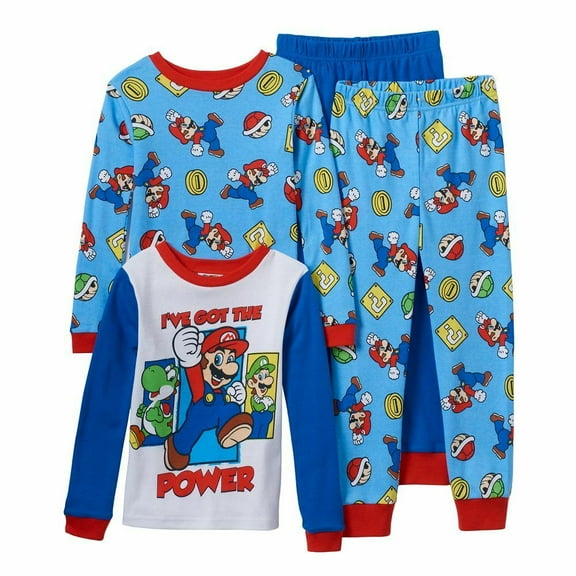 Super Mario 4 PC Long Sleeve Tight Fit Cotton Pajama Set Boy Size 6