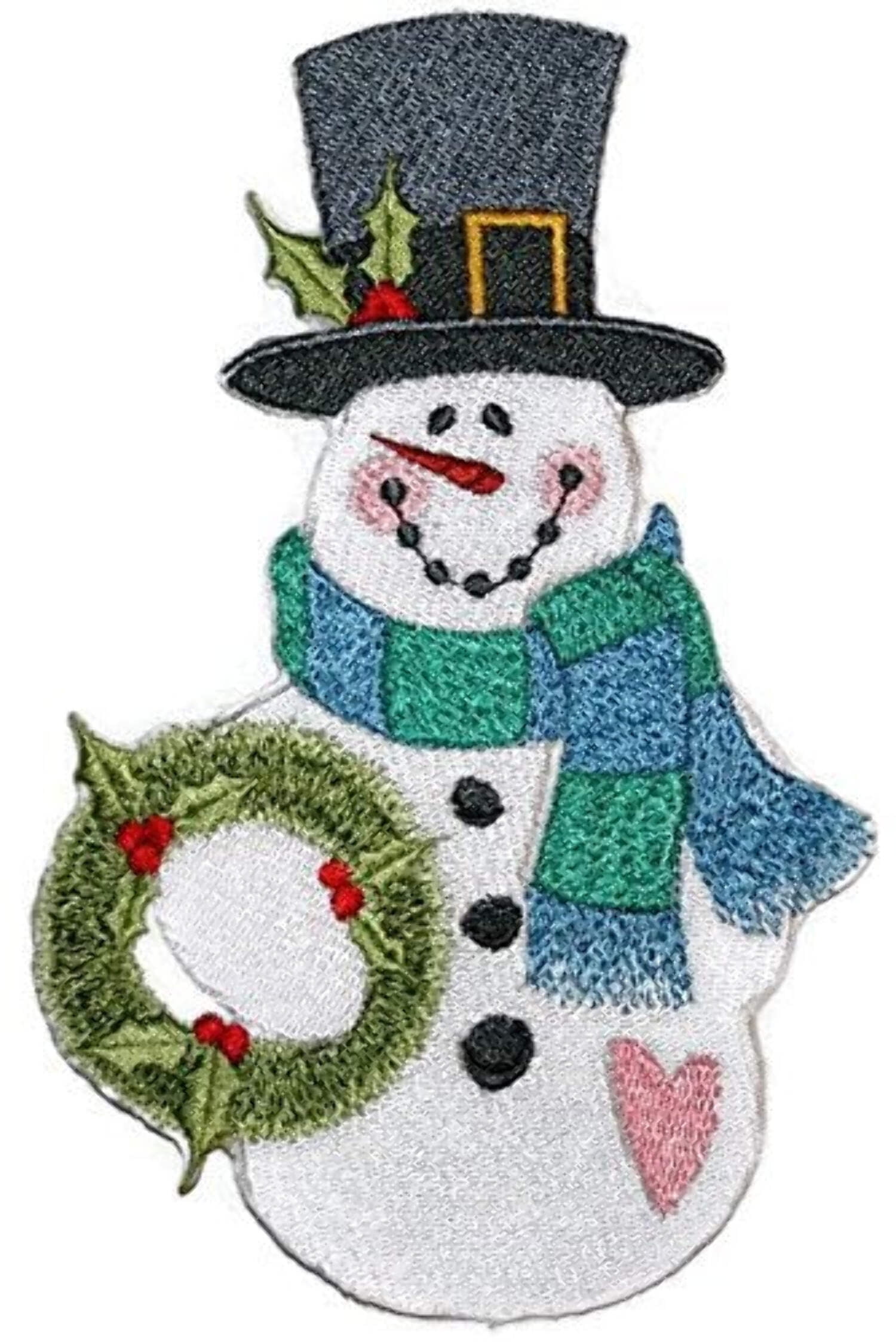 Country Christmas Snowman - Wreath Embroidered Iron on/Sew patch [4" X 6.24"]