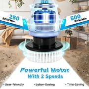 Electric Spin Scrubber Cordless, 25W 500RPM Power Scrubber, 9 Replaceable Heads for Shower Tile Grout, Waterproof Scrub Brush with Extension Handle, Dual-Speed Bathroom Kitchen Floor Cleaner