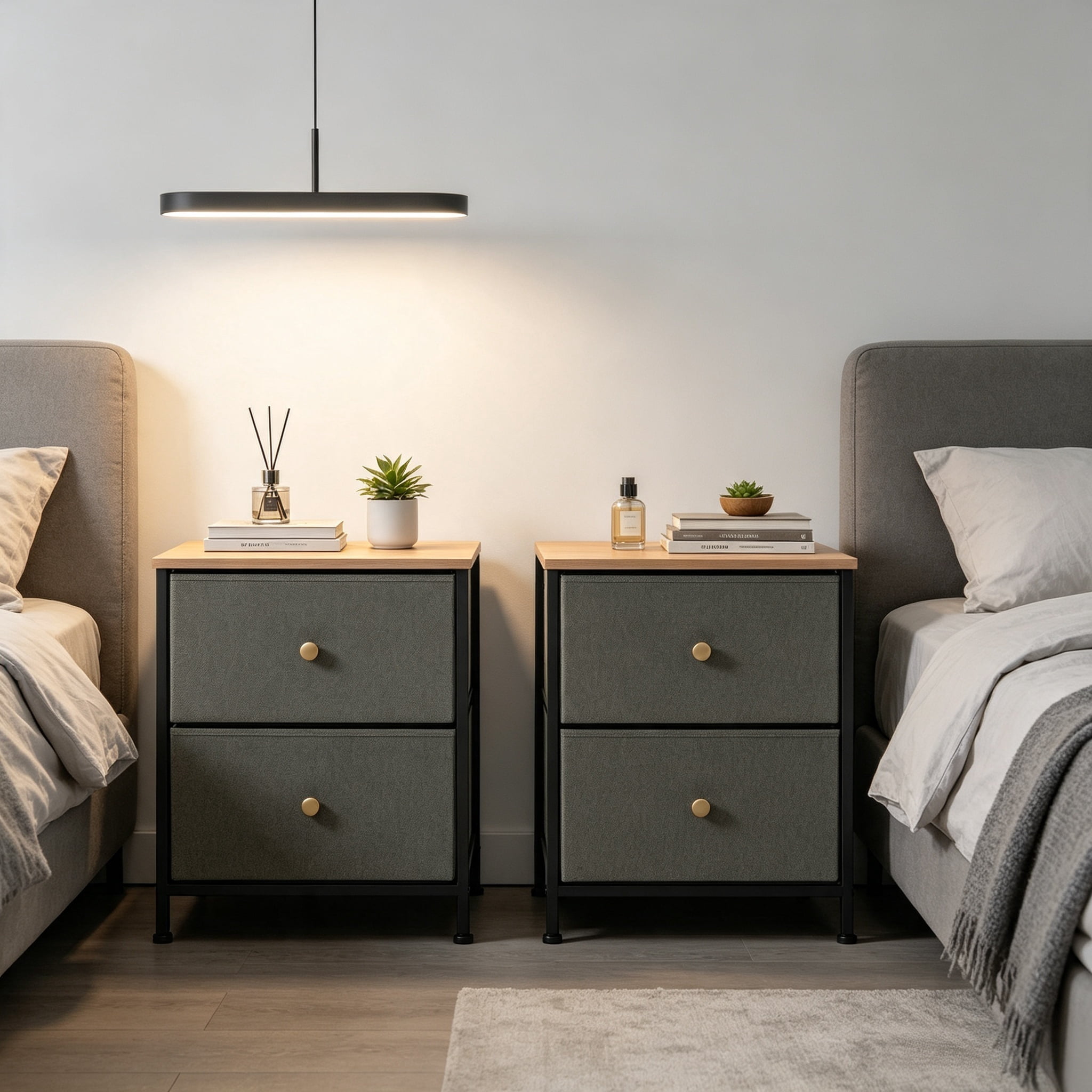 Double Drawer Bedside Table for Bedroom Living Room Storage