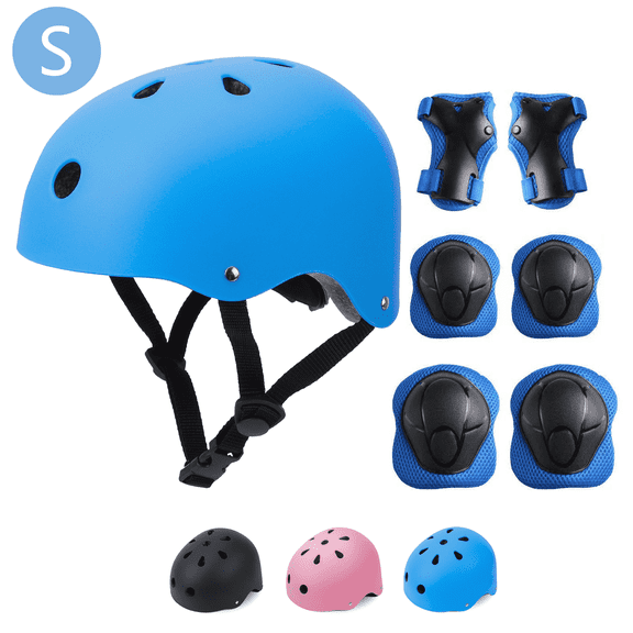 Tripumer Kids Bike Helmets Protective Pads Set 3-8 Years Old Boys Girls Childrens Adjustable Skateboard Cycling Helmets Blue