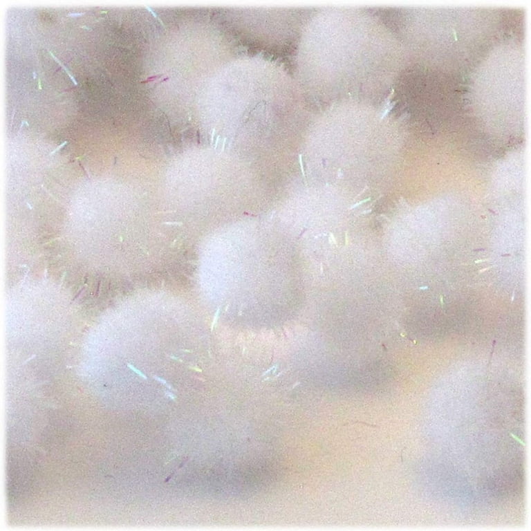 BalyFovin Chenille Sparkly Pom Poms Clear Porcupine 10-inch (25mm-) 10-pc  White 