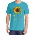 thumbnail image 2 of Wild Bobby,You are My Sunshine Skull and Sunflower, Streetwear, Garment-Dyed Washed Look Short Sleeve T-Shirt, Blue Lagoon, Small, 2 of 3