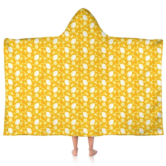 Yellow Lemon Fruit Shapes Orange Pattern Hooded Bath Towel，50"x30" for Ages 3 To 12 Kids, Quick Dry Lightweight Soft Microfiber Hood Beach Towel Cover Up for Kids